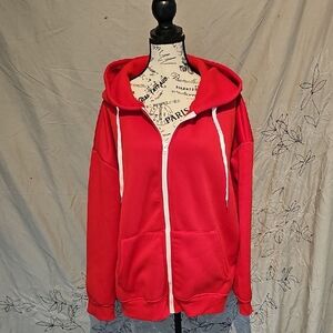 Women’s Red Full-Zip Hoodie with Drawstring Hood